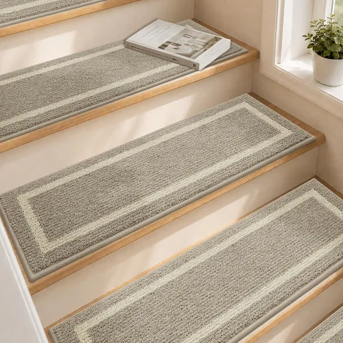 Miniatura 15 de COSY HOMEER Peldaños Suaves Antideslizantes Alfombra 28 x 9 pulgadas Alfombras de Escalera para Interiores para Escalones de Madera, Alfombras
