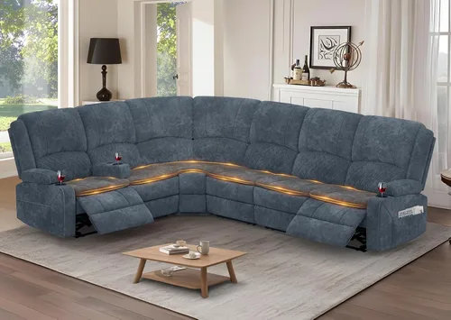 Miniatura 17 de Yolsali Sofá reclinable, sofá reclinable manual de 3 plazas con cojín de 2 niveles, sofás reclinables para sala de estar con consola removible