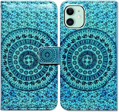 Miniatura 30 de Bcov Funda para iPhone 11, funda de piel con tapa y función atril para iPhone 11, diseño de flores y mariposas azules