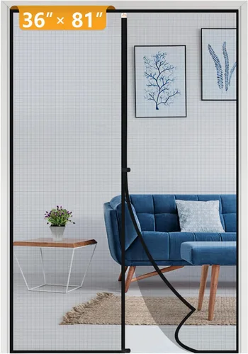Miniatura 101 de Yotache - Puerta mosquitera magnética estrecha para puerta de 26 x 78 pulgadas, tamaño de malla de 28 x 79 pulgadas, malla de fibra de vidrio Negro
