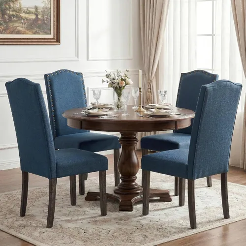 Miniatura 18 de LSSBOUGHT Juego de 2 sillas de comedor tapizadas Parsons de tela, sillas de cocina con marco de madera maciza y ribete de cabeza de clavo