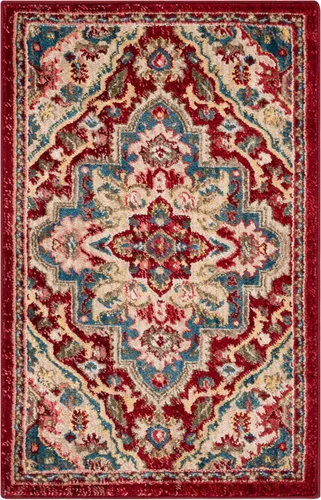 SAFAVIEH Kashan Collection - Alfombra de área de 2 x 3 pies, color rojo y beige, diseño oriental tradicional, no desprende pelusa y de fácil