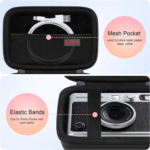 Miniatura 3 de Elonbo Estuche de transporte para cámara instantánea Fujifilm Instax Mini EVO/cámara híbrida de película instantánea EVO, 2 en 1 portátil mini Negro