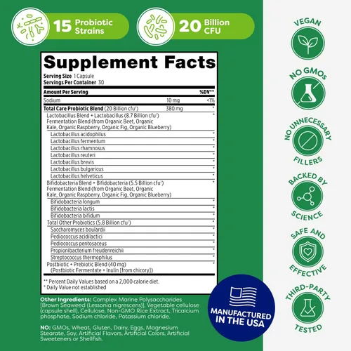 Miniatura 7 de Probulin Total Care - Suplemento probiótico, cápsulas probióticas para la salud intestinal, digestiva e inmunológica para hombres y mujeres, 20 mil