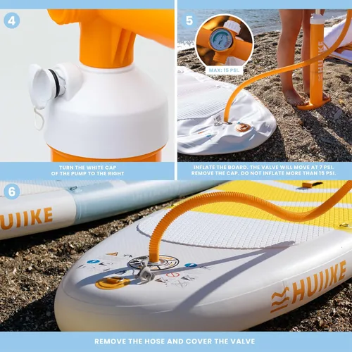 Miniatura 6 de HUIIKE Bomba manual de tabla de remo con bomba manual de doble acción de 15 PSI, bomba de mano estable para paddleboard, bomba de mano de Naranja