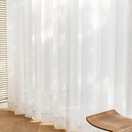 Miniatura 7 de Juego de 2 paneles de cortinas semitransparentes de 54 pulgadas de largo, cortinas plisadas a rayas para ventana, dormitorio, sala de estar, 2 Rayas