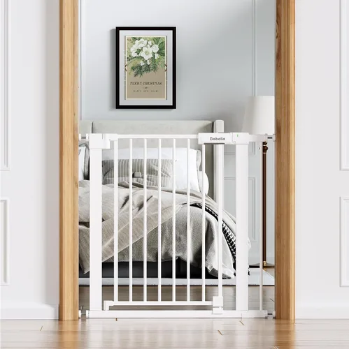 Miniatura 10 de BABELIO Puerta de seguridad temporal para puertas y escaleras, de 66-79 cm, puerta para mascotas con amplia puerta de paso y indicador de cerradura