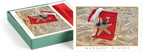 Miniatura 8 de Masterpiece - Tarjetas navideñas de palmeras festivas / 16 tarjetas navideñas de deseos más cálidos de invierno en caja con detalles plateados