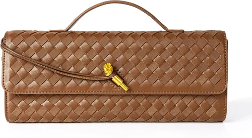Miniatura 14 de Joryin Bolso tejido para mujer, bolso de mano de noche tejido de cuero y gamuza, bolso cruzado de gamuza, bolso formal de noche