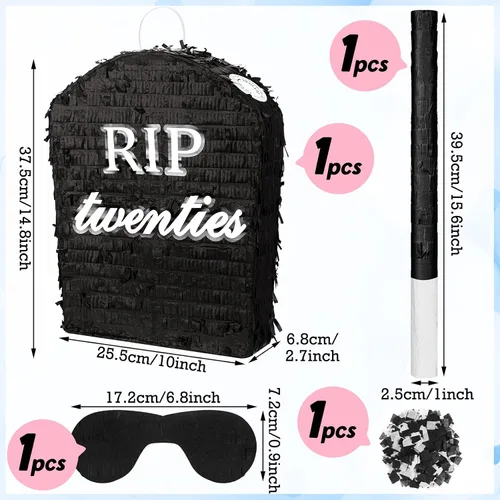Miniatura 2 de Sratte 4 Piñatas Rip Twenties de 10 x 14.8 x 2.7 pulgadas, Piñata funeraria de la muerte a mis 20 para hombres y mujeres, fiesta de cumpleaños