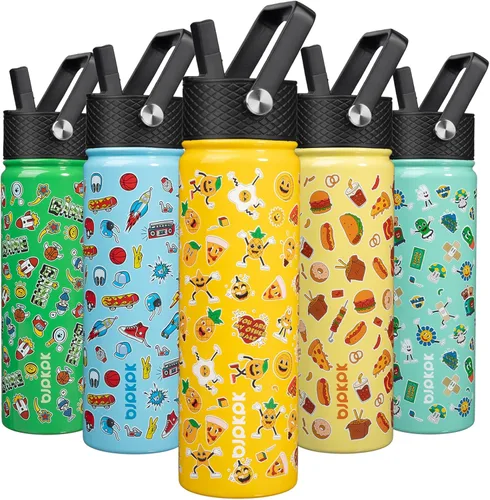Miniatura 30 de BJPKPK Botella de agua aislada con tapa con pajilla, bonitas botellas de agua de 15 onzas, termo de metal de acero inoxidable, vasos reutilizables