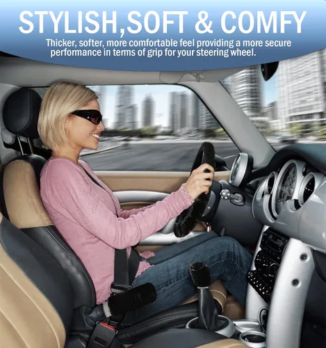 Miniatura 5 de Forro decorativo Zone Tech antiderrapante de felpa para volante, freno de mano y palanca de cambios - Cómoda cubierta térmica para el volante