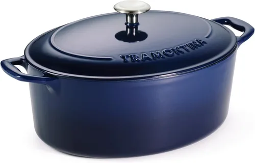 Miniatura 2 de Tramontina Bestow - Olla holandesa ovalada de hierro fundido esmaltado con tapa, grande de 7 cuartos de galón, azul