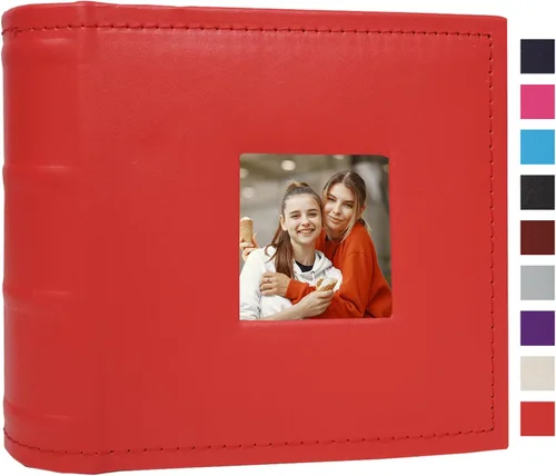 Miniatura 26 de Álbum de fotos pequeño de 4 x 6 pulgadas, paquete de 2 libros de fotos de cuero, cada mini álbum de 26 páginas tiene capacidad para 52 fotos, Rojo