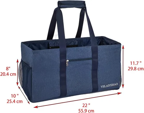 Miniatura 3 de YELAIYEHAO 2 bolsas de mano grandes para uso general, bolsa de asas plegable plegable Azul oscuro