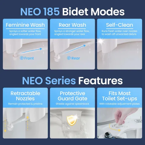 Miniatura 3 de LUXE Bidet NEO 185 - Boquilla doble, autolimpiante, accesorio de bidé no eléctrico para asiento de inodoro, presión de agua ajustable, lavado Dorado