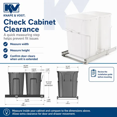 Miniatura 4 de Knape & Vogt SBM15-2-35WH - Bote de basura extraíble para montaje inferior de gabinete, 18.8 x 14.25 x 22 pulgadas