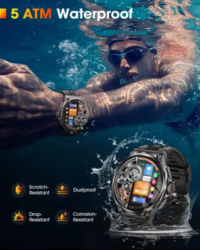 Miniatura 6 de LIGE Reloj inteligente militar para hombre, 1.85 pulgadas HD/800 mAh batería inteligente relojes para Android iOS