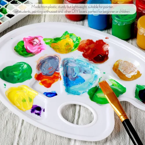 Miniatura 5 de FANDAMEI 20 paletas de bandejas de pintura ovaladas, paleta de bandeja de pintura de plástico, paletas de pintura con agujero para el pulgar
