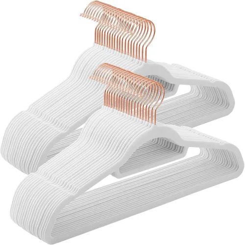 Miniatura 12 de SONGMICS Perchas de Terciopelo, Juego de 50 Perchas para Ropa con Gancho Giratorio de Oro Rosa, Antideslizantes y que Ahorran Espacio, 0.2 Pulgadas