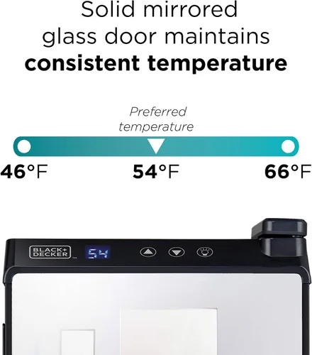Miniatura 5 de BLACK+DECKER Refrigerador de vino de 6 botellas, enfriador de vino con frente espejo, mini refrigerador de vino termoeléctrico, BD60316