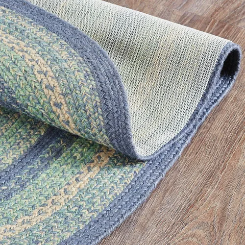 Miniatura 3 de VHC Brands Jolie Farmhouse - Alfombra decorativa de 15 x 23 pulgadas, plástico reciclado azul (PET), a rayas, resistente al agua, forma de hueso