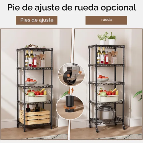 Miniatura 7 de Golpart Estantería pequeña de 5 niveles de alambre de almacenamiento, estante de metal, organizadores ajustables, estantes de almacenamiento