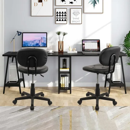 Miniatura 8 de KLASIKA Taburete rodante de piel sintética con respaldo y ruedas, taburete de dibujo tapizado de diamante ajustable, silla de escritorio multiusos