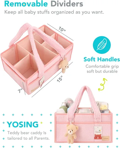 Miniatura 8 de YOSING Organizador de pañales rosa lindo y juguetón, 13 compartimentos, ajustable, organizador de pañales para bebé, cambiador, almacenamiento