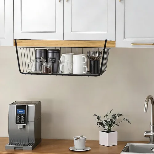 Miniatura 2 de Cesta de almacenamiento debajo del estante, cesta de alambre para el hogar, cesta de almacenamiento colgante de metal debajo del estante, cesta de 4
