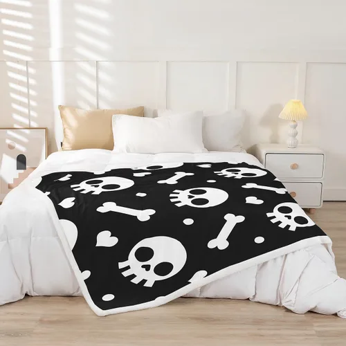 Miniatura 2 de Skull Flannel Fleece Throw Blanket 40"x50" Cartoon Skulls Fuzzy Blanket for Sofa Couch Love Hearts Polka Dots All Season Bed Blankets Plush