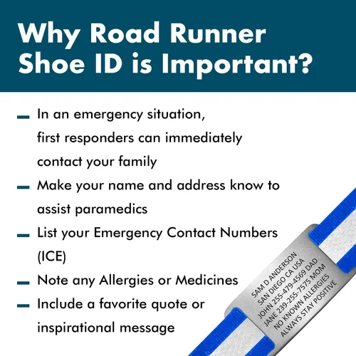 Etiqueta de zapato - Identificación de emergencia para corredores, atletas, viajeros y niños, color negro