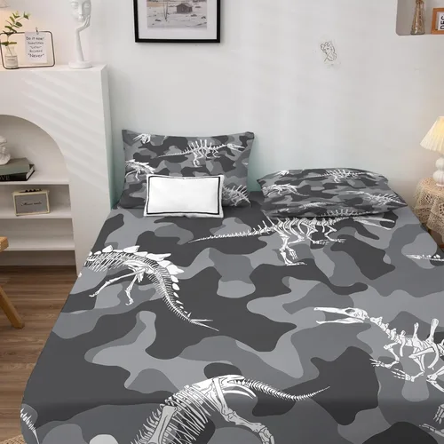 Miniatura 3 de Sábanas de camuflaje tamaño Queen – Sábanas de cama de fósil de dinosaurio, microfibra suave, bolsillo profundo, sábanas y fundas de almohada