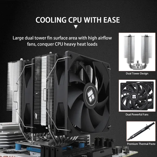 Miniatura 4 de Thermalright PS120SE Enfriador de aire para CPU, enfriador de CPU con 7 tubos de calor, ventilador dual TL-C12B V2 PWM, tecnología AGHP 4.0