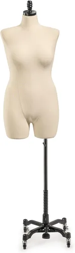 Miniatura 15 de TSC - Maniquí de forma de vestido de exhibición femenina en lienzo natural sobre base metálica con ruedas (bronce, grande)