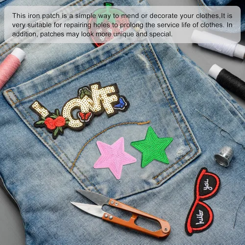 Miniatura 5 de MECCANIXITY Parches para planchar con lentejuelas grandes de 5 estrellas bordados, para coser y coser, apliques para reparación de ropa, mochila