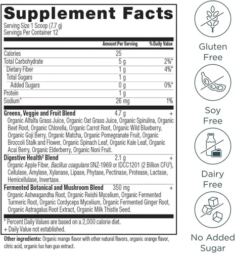 Miniatura 3 de Ancient Nutrition Proteína en polvo multicolágeno, sin sabor, 24 porciones + polvo orgánico Supergreens, mango, 12 porciones