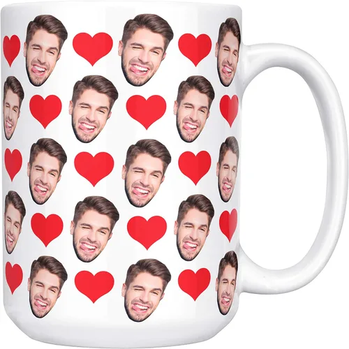Tazas de café personalizadas con múltiples caras de 15 onzas con corazones, tu foto en taza de café para hombres, mujeres y mascotas, regalos