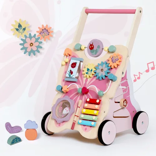 Miniatura 10 de Giant bean - Andador de bebé de madera con centro de actividades – Herramienta con tema de tráfico de automóviles, clasificador de formas de banco