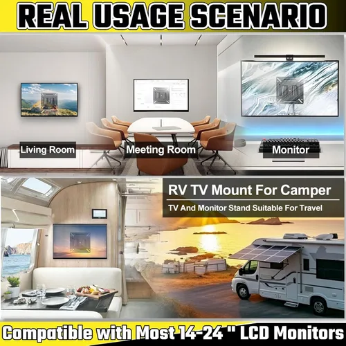 Miniatura 6 de Soporte de pared para monitor para la mayoría de televisores LED LCD de 14 a 24 pulgadas, soporte de montaje de TV pequeño para RV con 1 kit