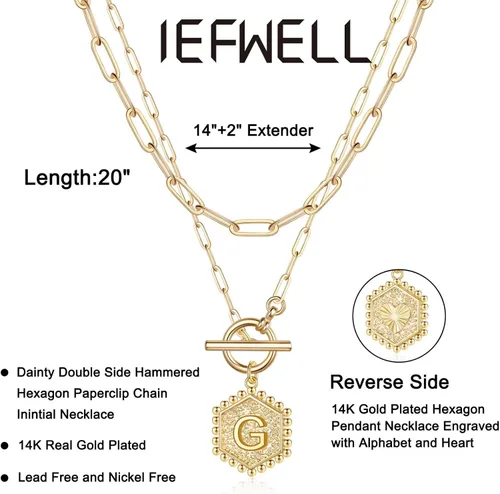 Miniatura 5 de IEFWELL Collares de oro en capas para mujer, chapado en oro de 14 quilates, cadena de clip de oro rosa, collar con inicial para mujer, cierre