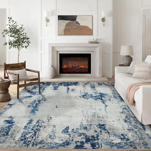 Miniatura 13 de Alfombra lavable de 4 x 6 pies para sala de estar, alfombra grande moderna para comedor y dormitorio, antideslizante, pelo bajo, 4 x 6 pulgadas
