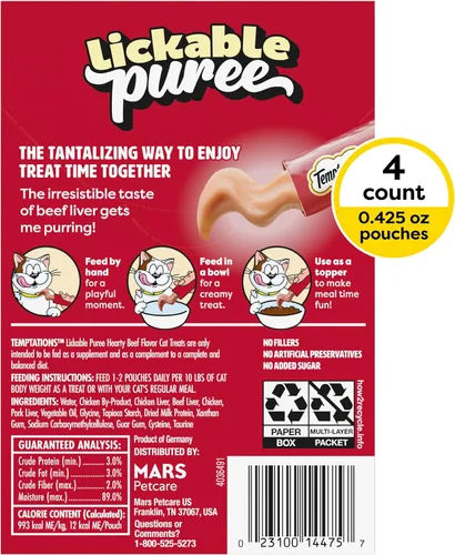 Miniatura 3 de Temptations Creamy Puree Golosinas Húmedas Exprimibles Lamibles para Gatos con Hígado de Res, Tubos de 0.42 oz., 4 Unidades, Paquete de 11 (44 Total)