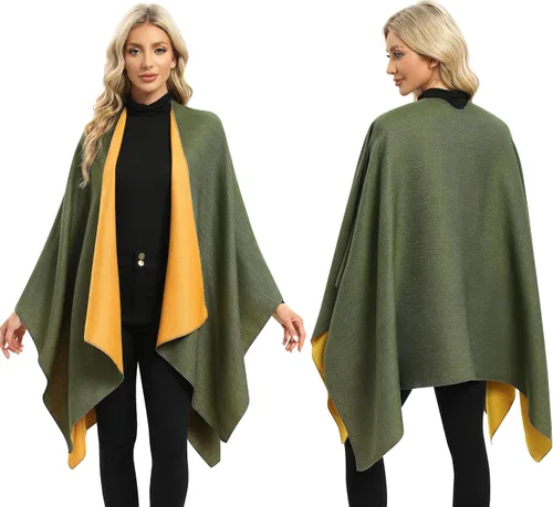 Miniatura 32 de Femdouce Manta cálida para mujer, ligera, con frente abierto, capa tipo poncho para primavera, otoño e invierno