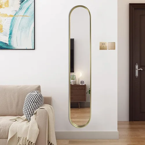 OUSHUAI Espejo Ovalado Dorado de Cuerpo Entero, Espejos Largos de Cápsula Estrecha con Marco de Metal para Entrada, Pasillo, Sala de Estar 44"X8" (1
