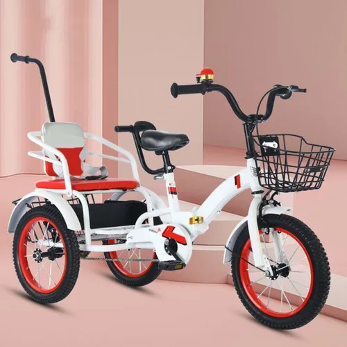 Miniatura 11 de Folding Kids trikes with Parent Handle,3-10 Years Tandem tricycles with Rear Passenger seat,Height Adjustable Saddle with armrest,3 Wheeler Pedal