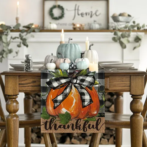 Miniatura 2 de Artoid Mode Camino de mesa de otoño agradecido con lazo, diseño de calabaza, Acción de Gracias, cocina, comedor, decoración para el hogar, fiesta