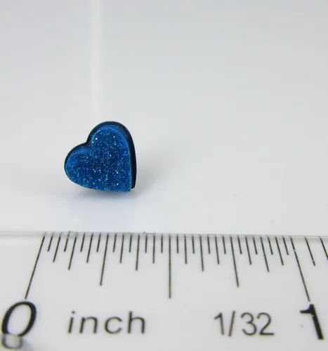 Miniatura 4 de Pendientes de botón de corazón acrílico con purpurina de acero inoxidable de 0.315 in