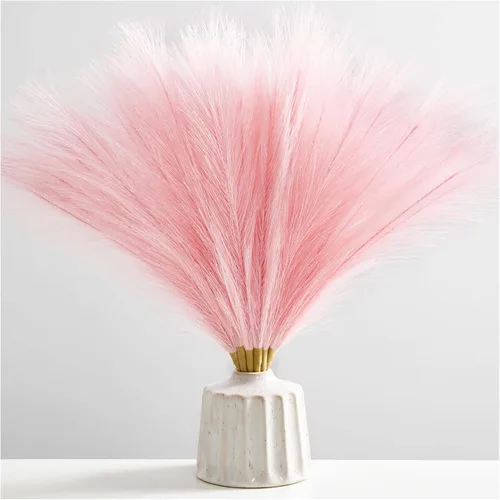 Miniatura 17 de Serwalin 12 piezas de hierba de Pampas rosa, decoración de hierba de Pampas falsa rosa de 17.7 pulgadas, hierba de Pampas artificial corta rosa Un