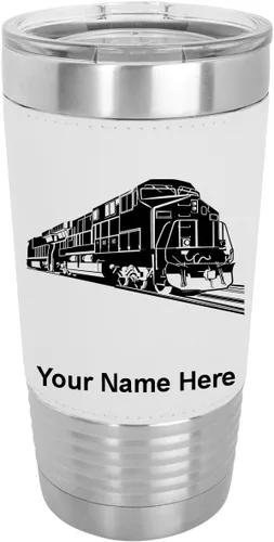 Miniatura 22 de LaserGram Vaso aislado al vacío de 20 onzas, tren de carga, grabado personalizado incluido (piel sintética, estilo béisbol)
